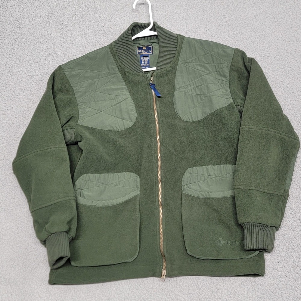 Beretta Jacket Mens Medium Green Bomber Fleece Lined Full Zip Pockets Collared
